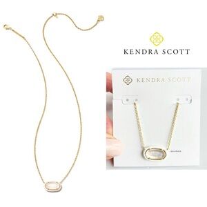 Elisa Gold Enamel Framed Short Pendant Necklace White Mother-of-Pearl NWT